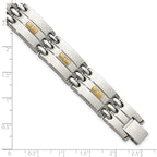 Men's Polished Diamond Stainless Steel Link Bracelet 14mm