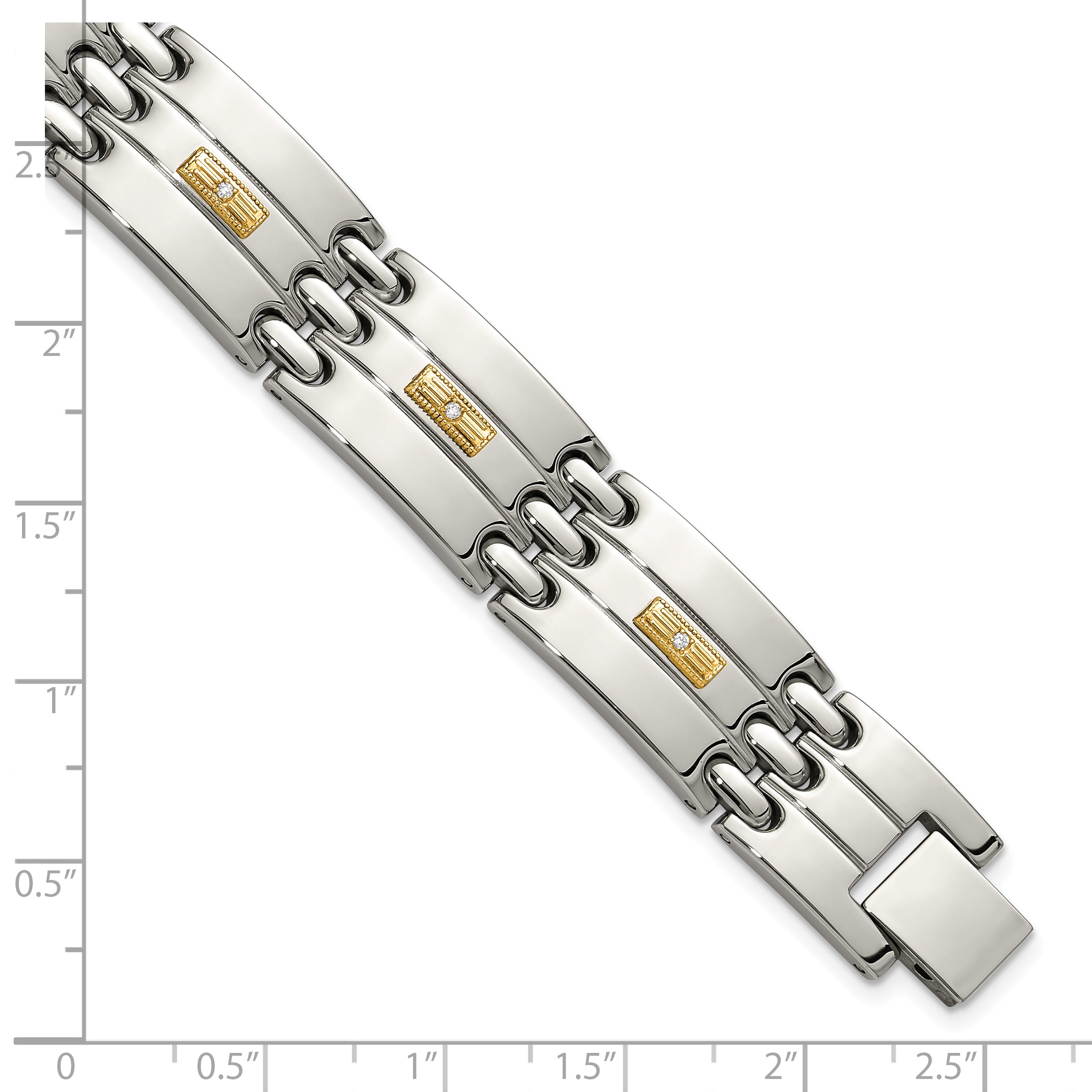 Men's Polished Diamond Stainless Steel Link Bracelet 14mm