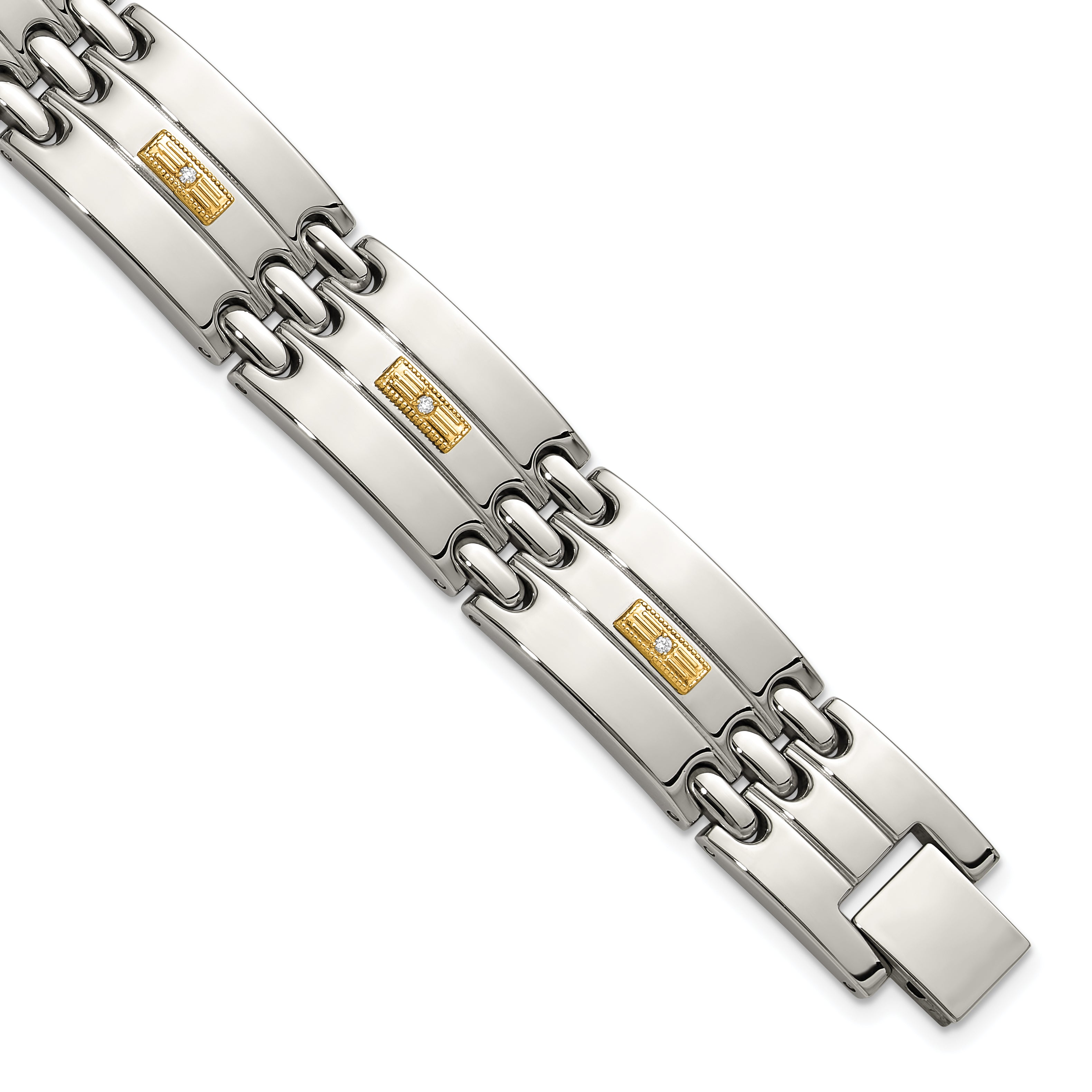 Men's Polished Diamond Stainless Steel Link Bracelet 14mm Main image