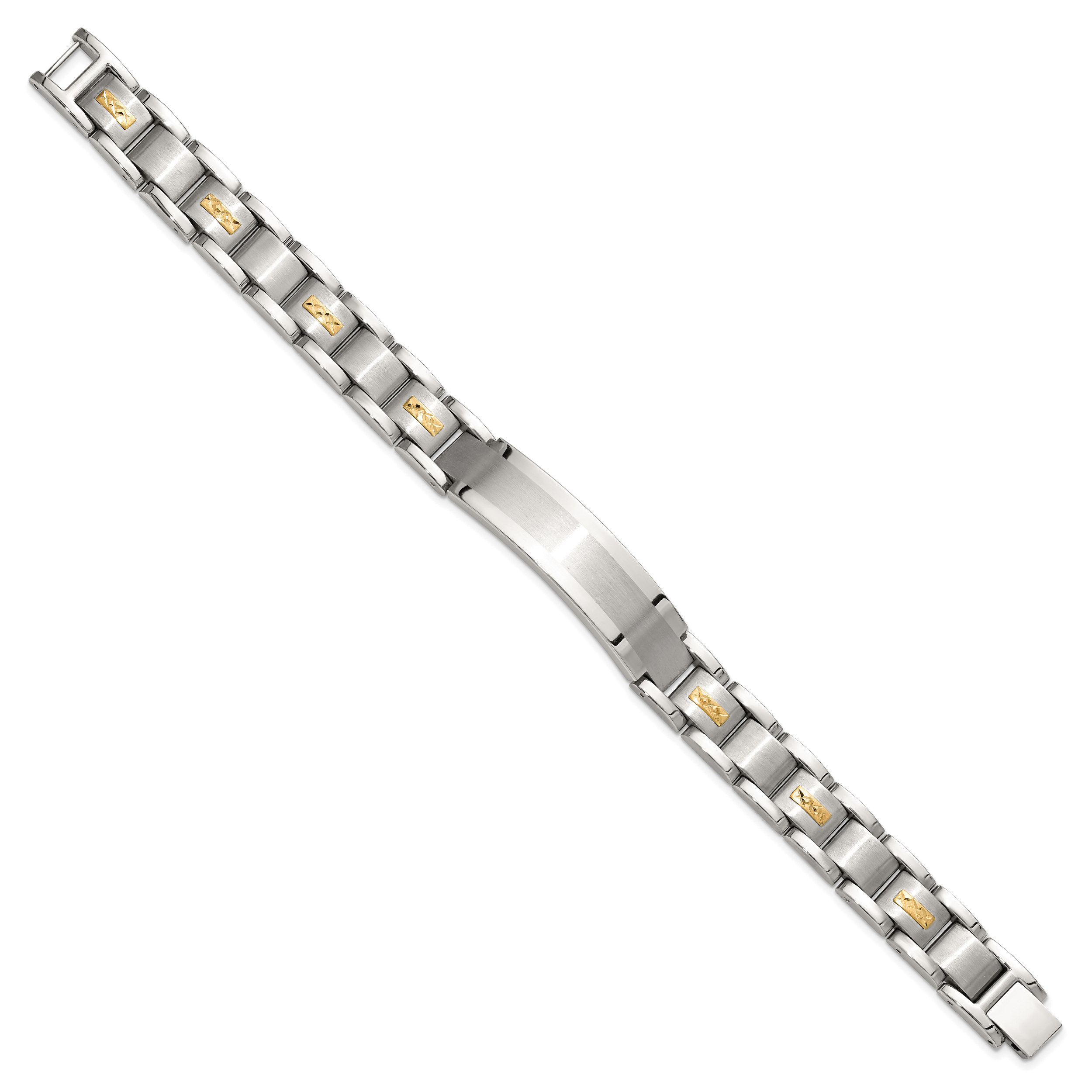 Men's Brushed and Polished Stainless Steel 14K Gold Accent ID Bracelet 12mm Secondary image