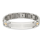 Men's Brushed and Polished Stainless Steel 14K Gold Accent ID Bracelet 12mm