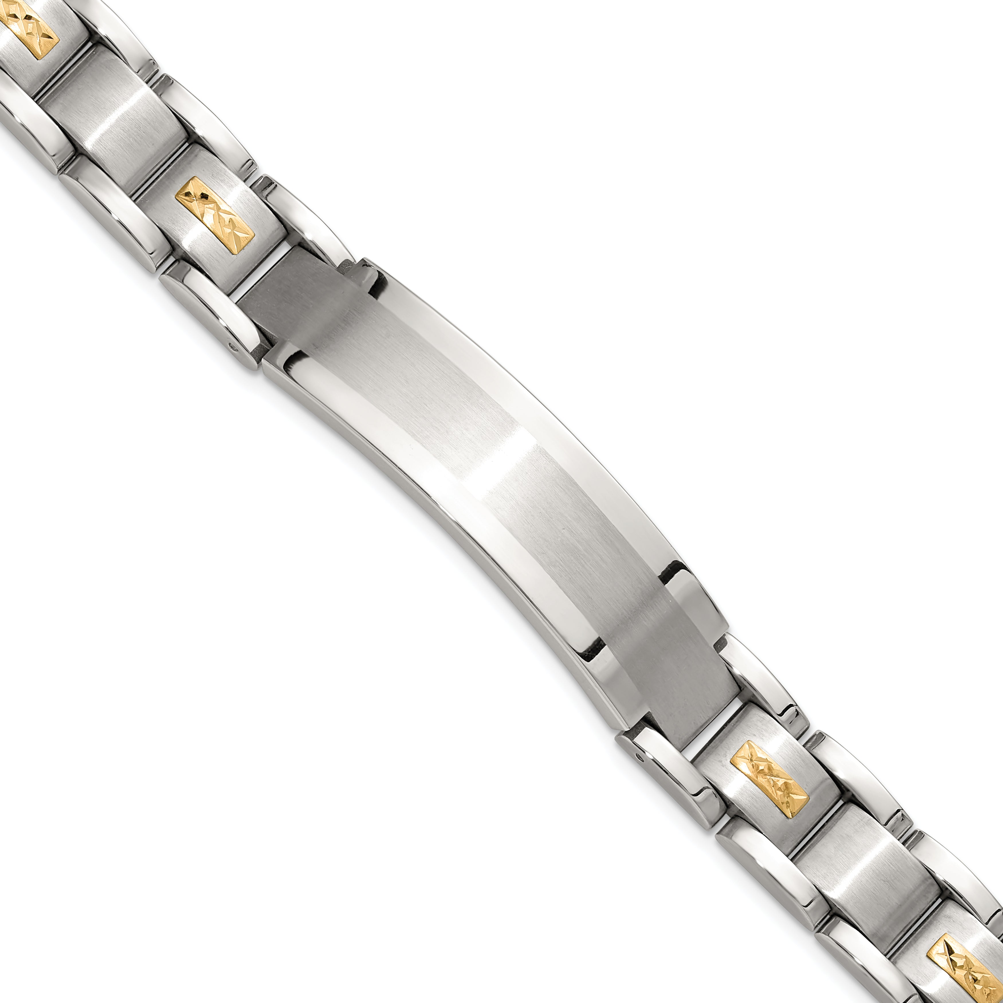 Men's Brushed and Polished Stainless Steel 14K Gold Accent ID Bracelet 12mm Main image