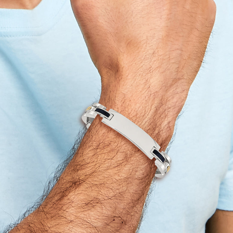 Men's Polished Stainless Steel 14K Gold Accent ID Bracelet 11mm 8.75in