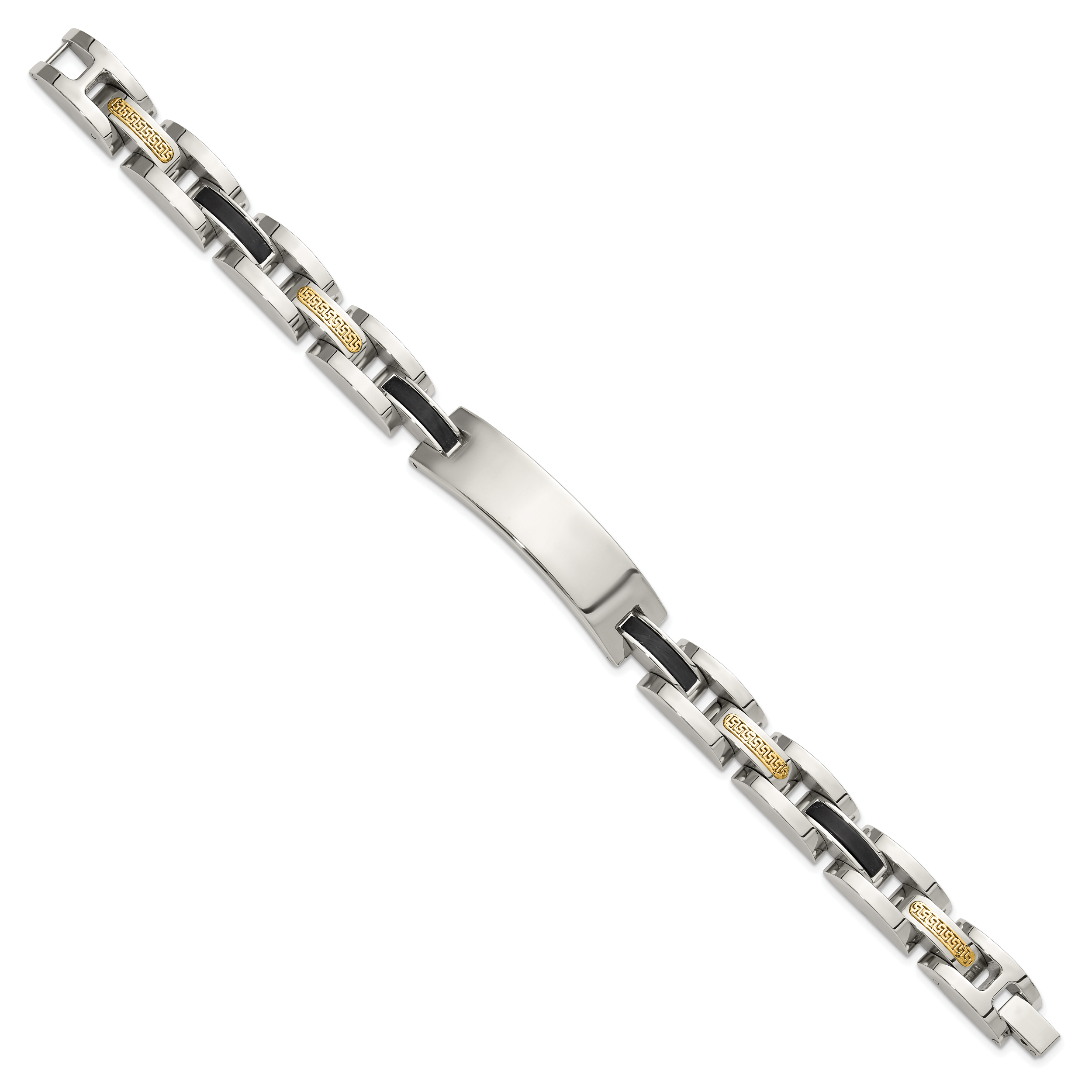 Men's Polished Stainless Steel 14K Gold Accent ID Bracelet 11mm 8.75in