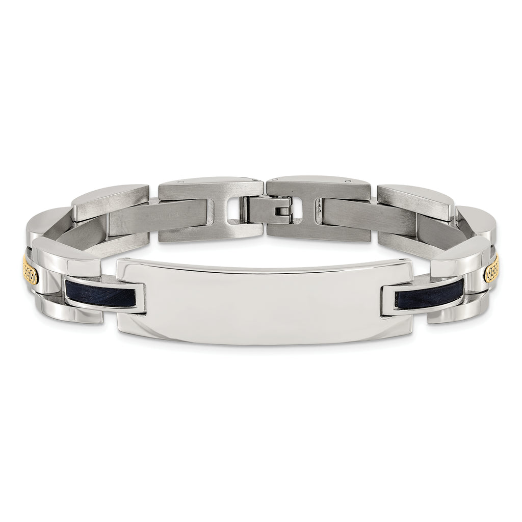 Men's Polished Stainless Steel 14K Gold Accent ID Bracelet 11mm 8.75in