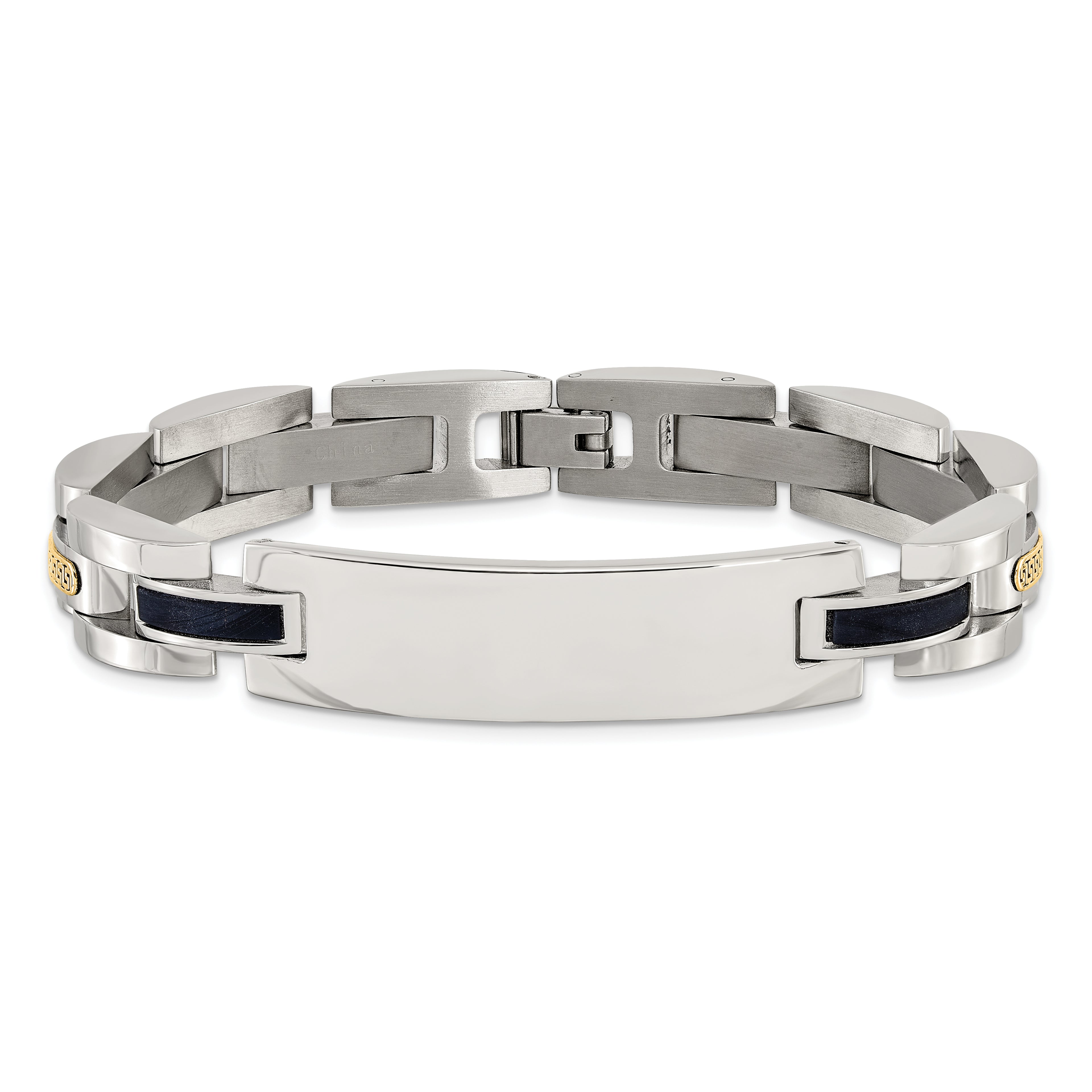 Men's Polished Stainless Steel 14K Gold Accent ID Bracelet 11mm 8.75in