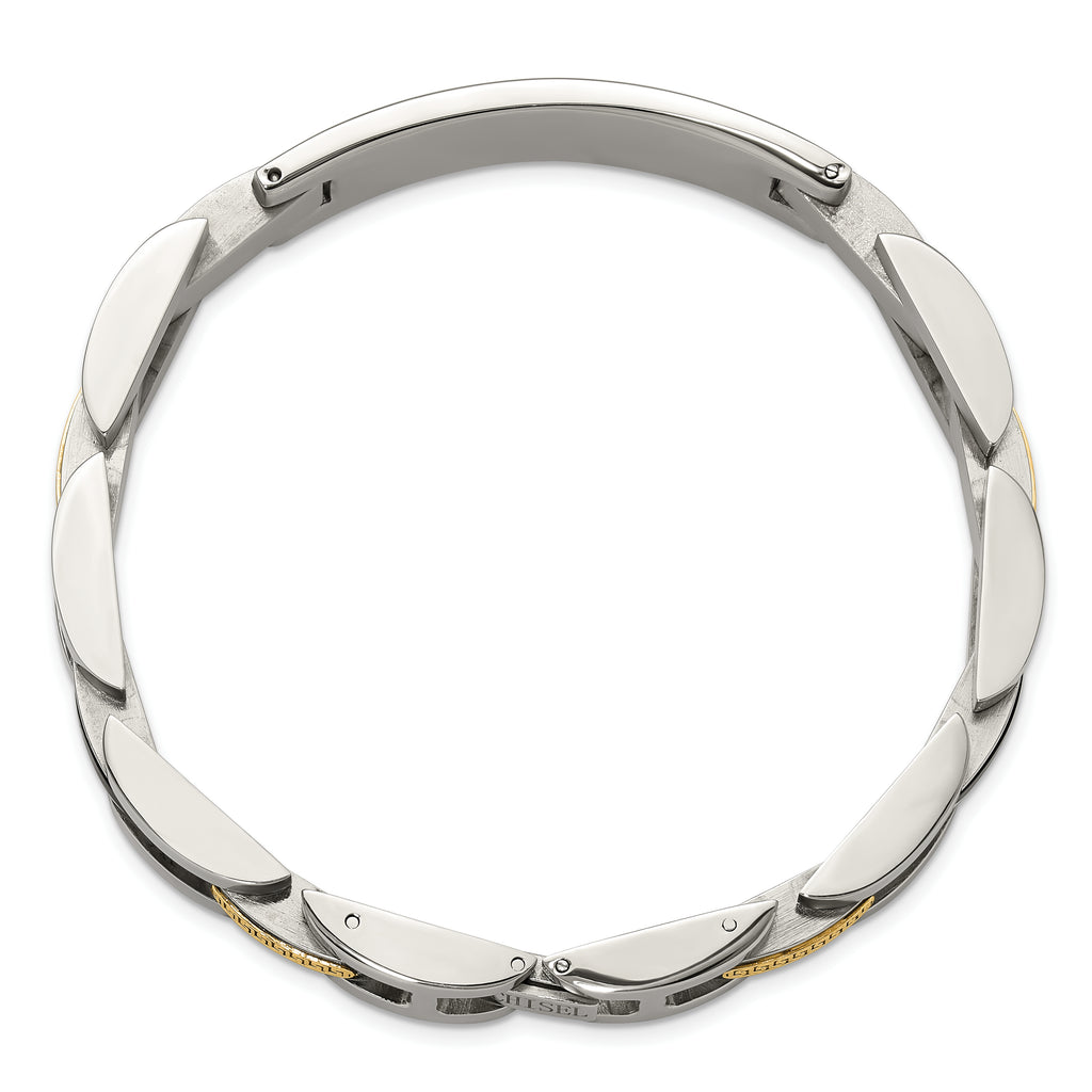 Men's Polished Stainless Steel 14K Gold Accent ID Bracelet 11mm 8.75in