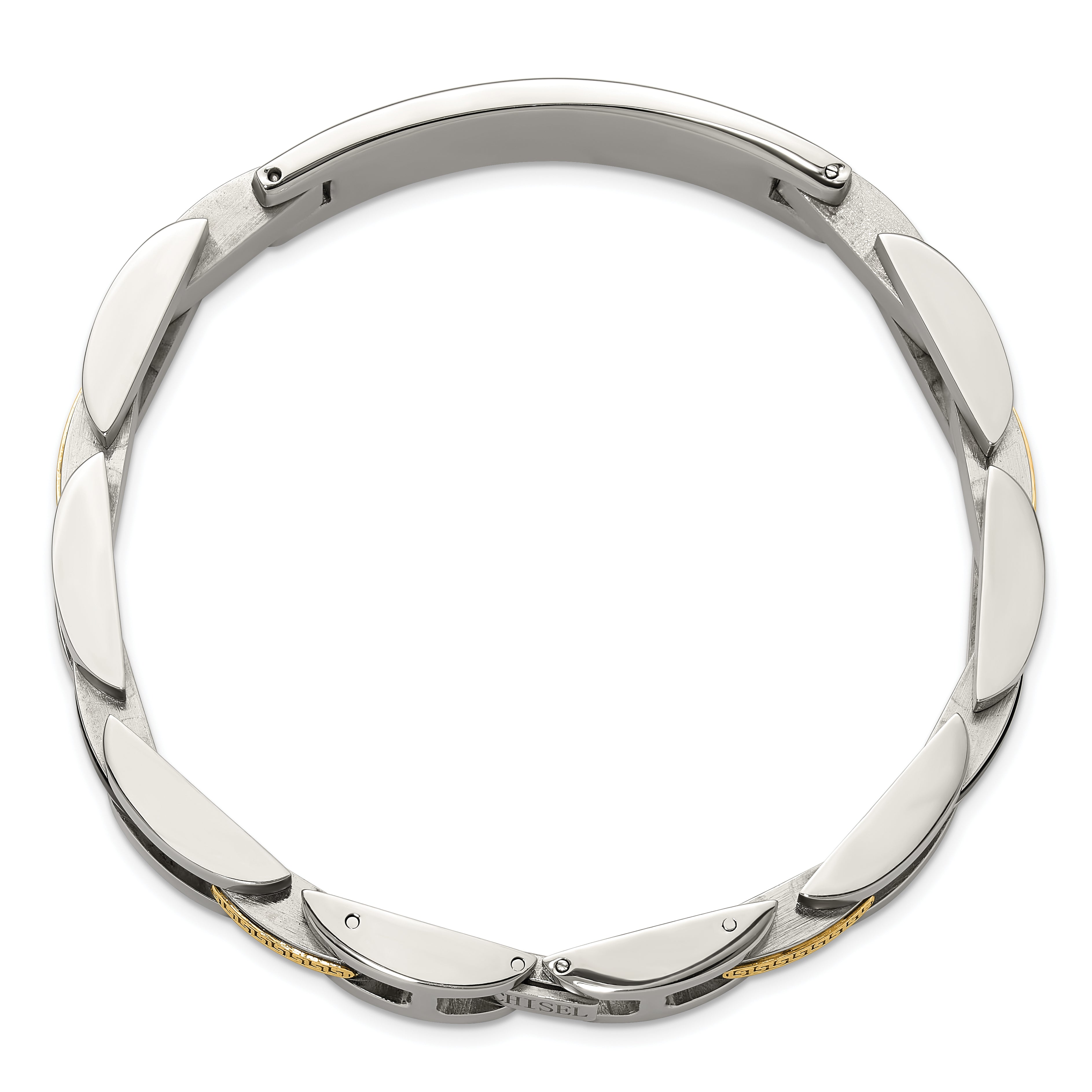 Men's Polished Stainless Steel 14K Gold Accent ID Bracelet 11mm 8.75in