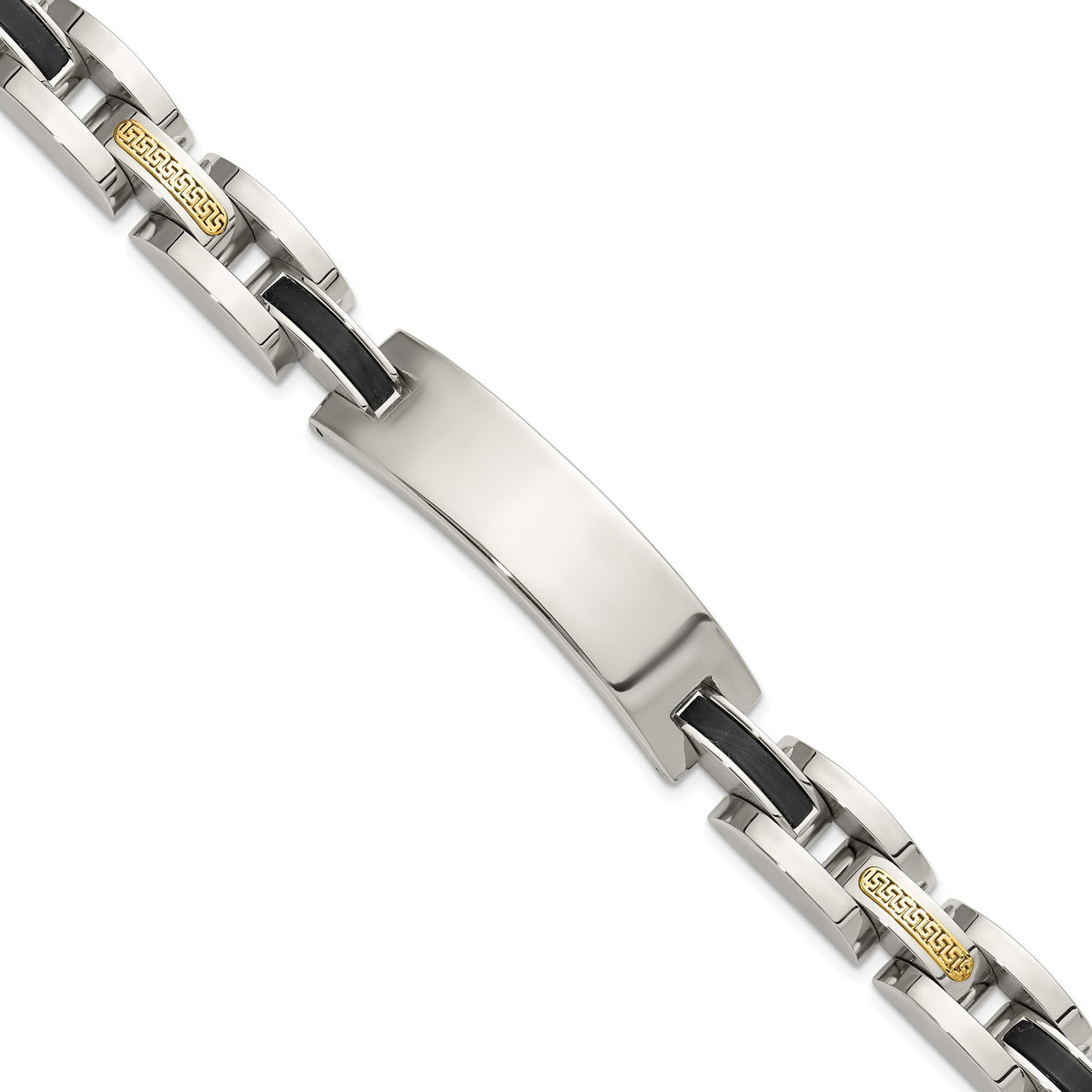 Men's Accent and Onyx Link ID Bracelet in 14K White Gold, 8.8 Inch - Sophia Jewelers Main image