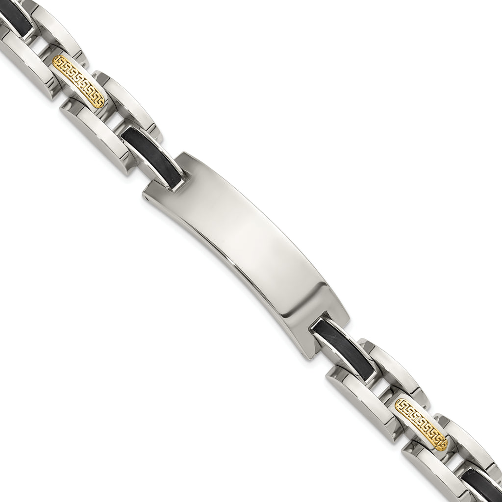Men's Polished Stainless Steel 14K Gold Accent ID Bracelet 11mm 8.75in
