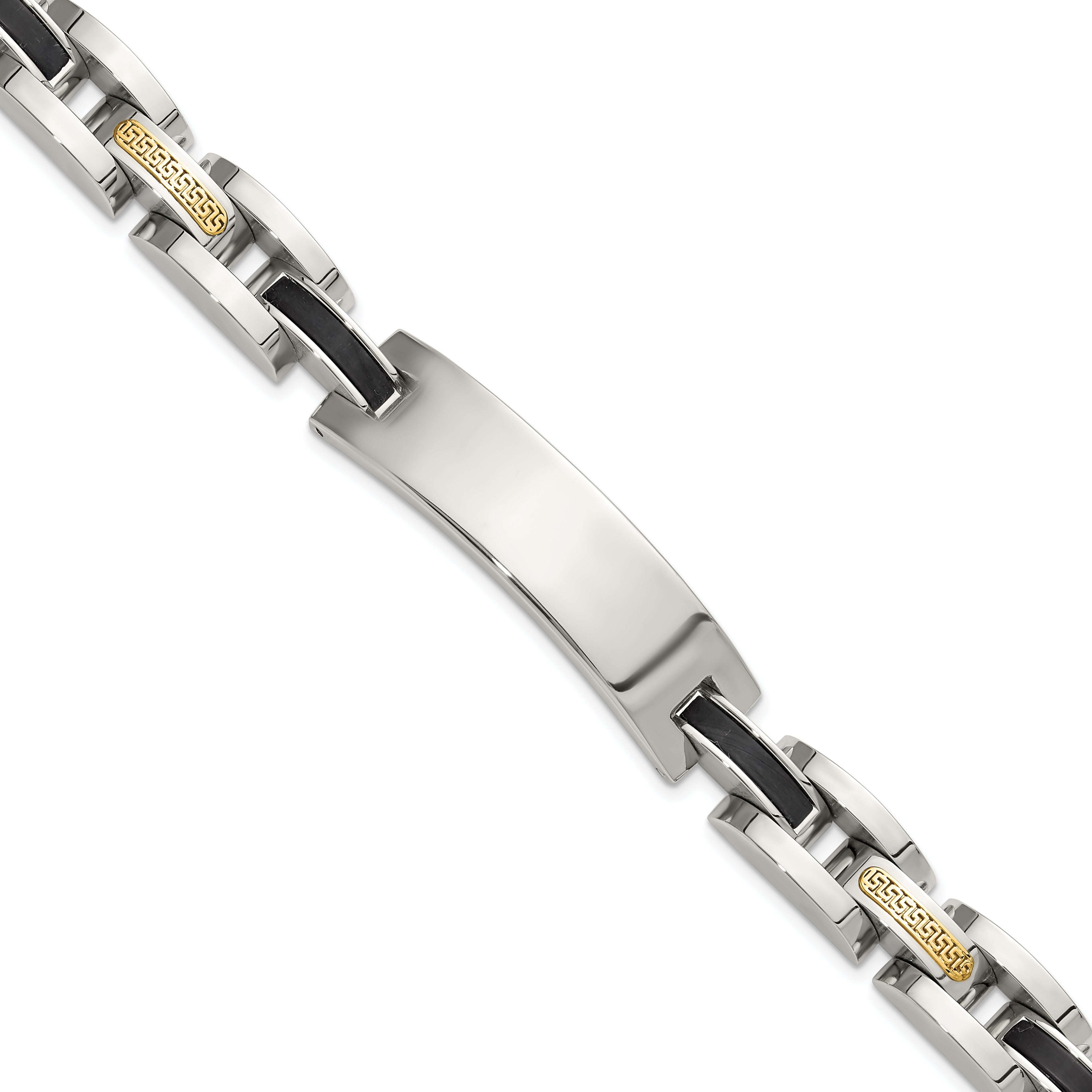 Men's Polished Stainless Steel 14K Gold Accent ID Bracelet 11mm 8.75in
