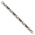 Men's Polished Stainless Steel 14K Gold Accent Link Bracelet 11mm 8.25in