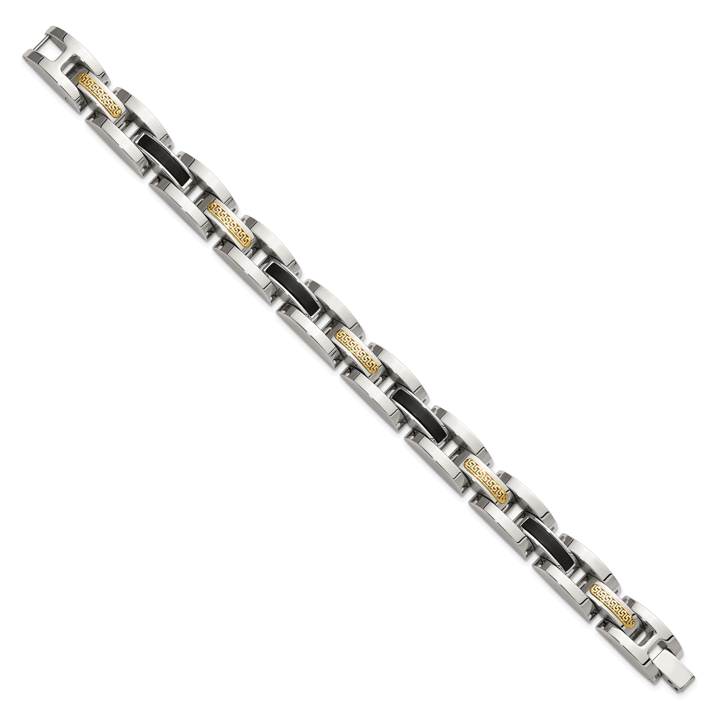 Men's Polished Stainless Steel 14K Gold Accent Link Bracelet 11mm 8.25in