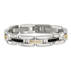 Men's Polished Stainless Steel 14K Gold Accent Link Bracelet 11mm 8.25in