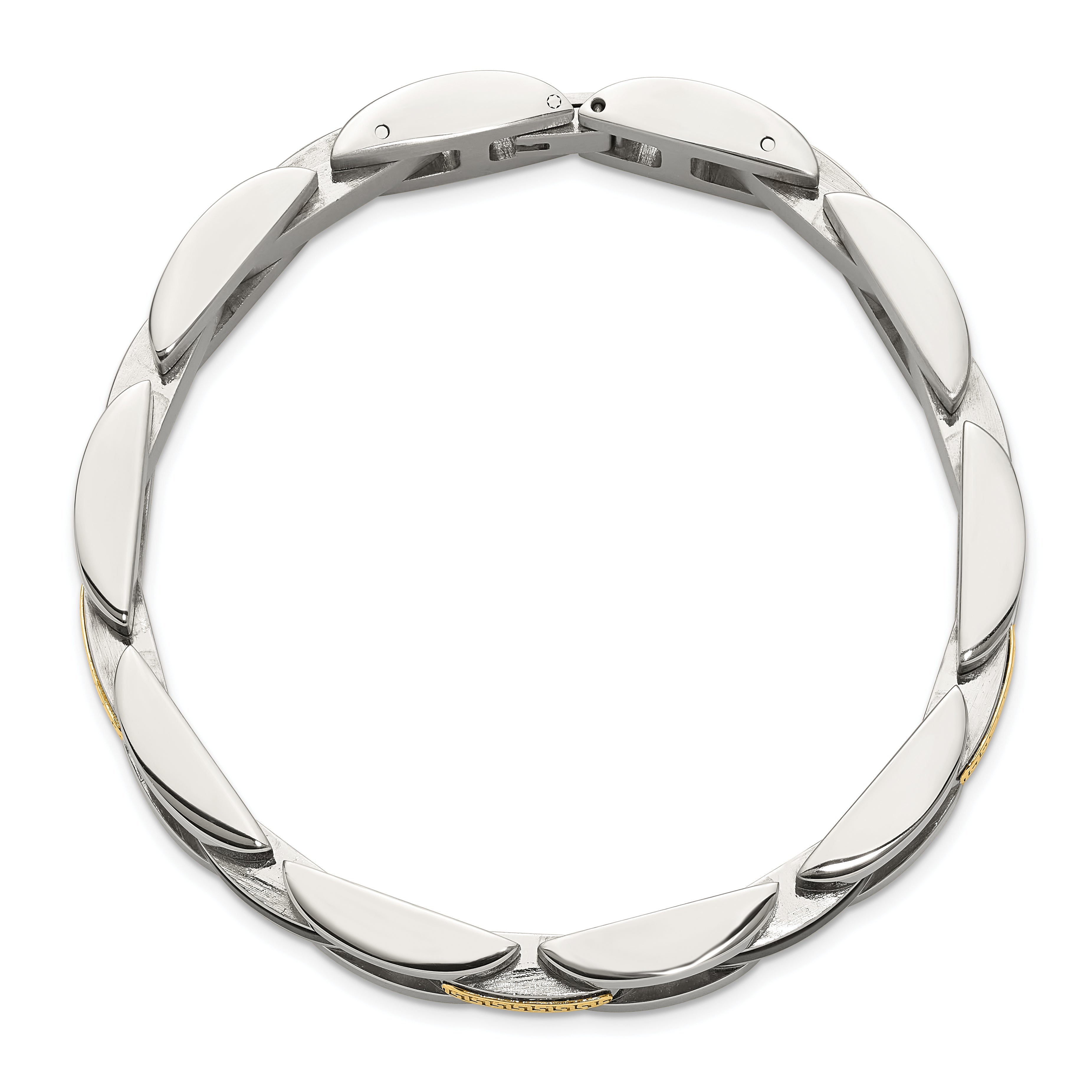 Men's Polished Stainless Steel 14K Gold Accent Link Bracelet 11mm 8.25in