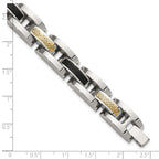 Men's Polished Stainless Steel 14K Gold Accent Link Bracelet 11mm 8.25in