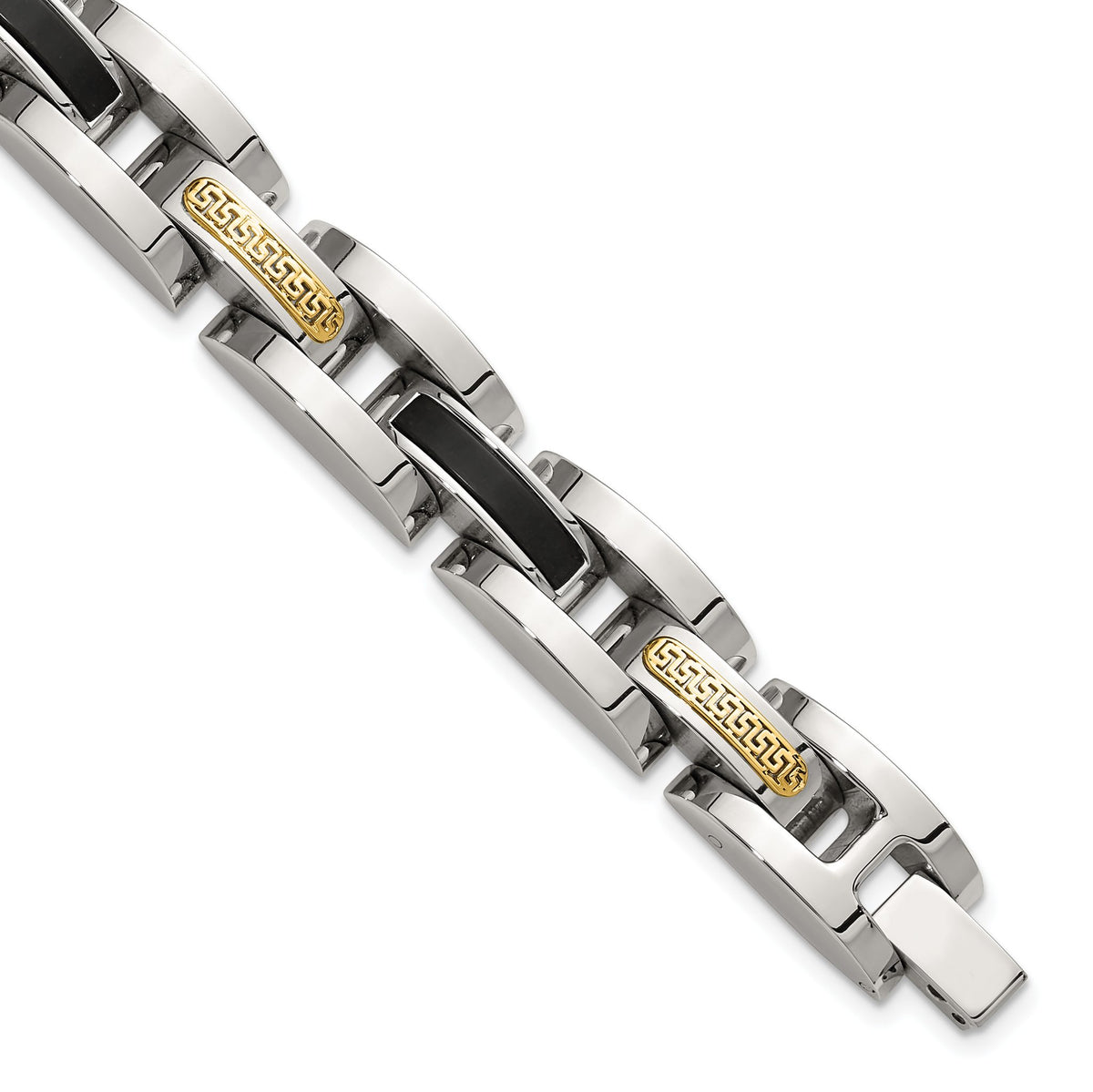 Men's Accent and Onyx Link Bracelet in 14K White Gold, 11mm, 8.2 Inch - Sophia Jewelers Main image