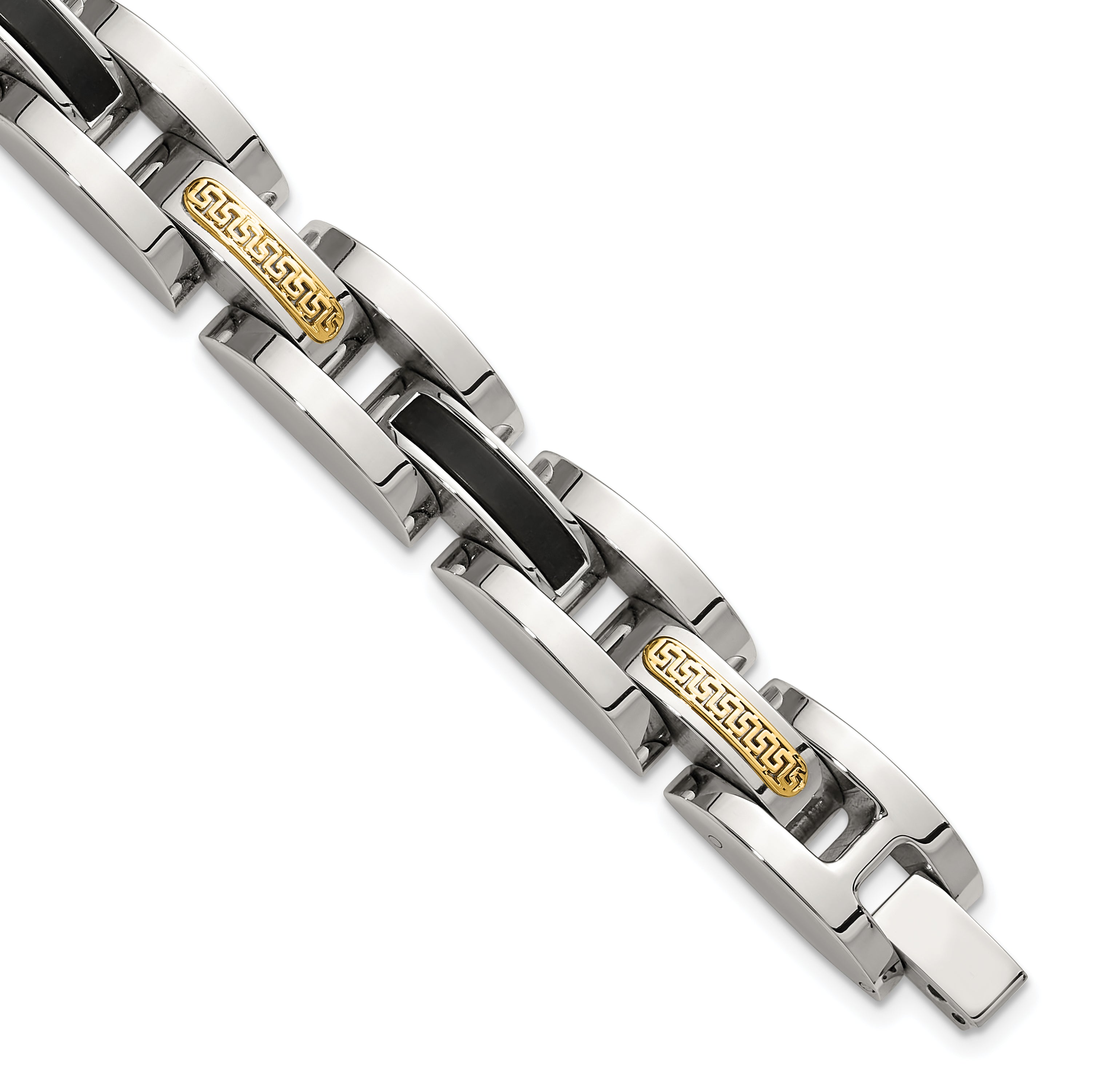 Men's Polished Stainless Steel 14K Gold Accent Link Bracelet 11mm 8.25in Main image
