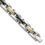 Men's Polished Stainless Steel 14K Gold Accent Link Bracelet 11mm 8.25in
