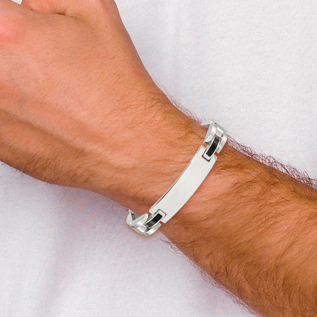 Men's Polished Diamond Stainless Steel ID Bracelet 11mm