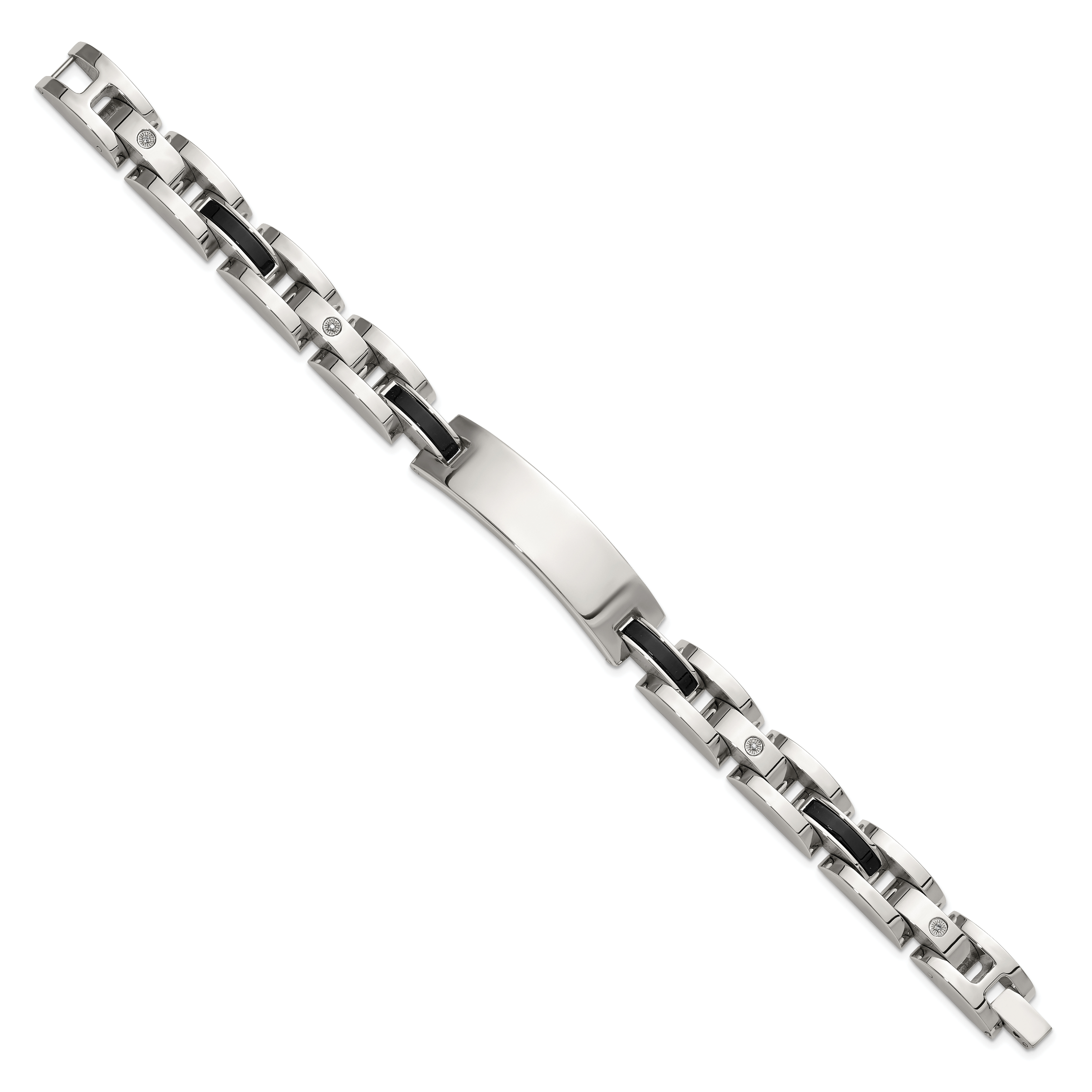 Men's Polished Diamond Stainless Steel ID Bracelet 11mm Secondary image