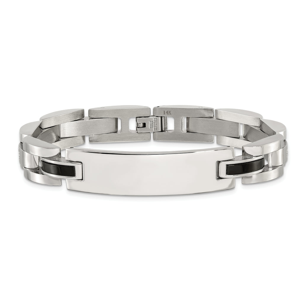 Men's Polished Diamond Stainless Steel ID Bracelet 11mm