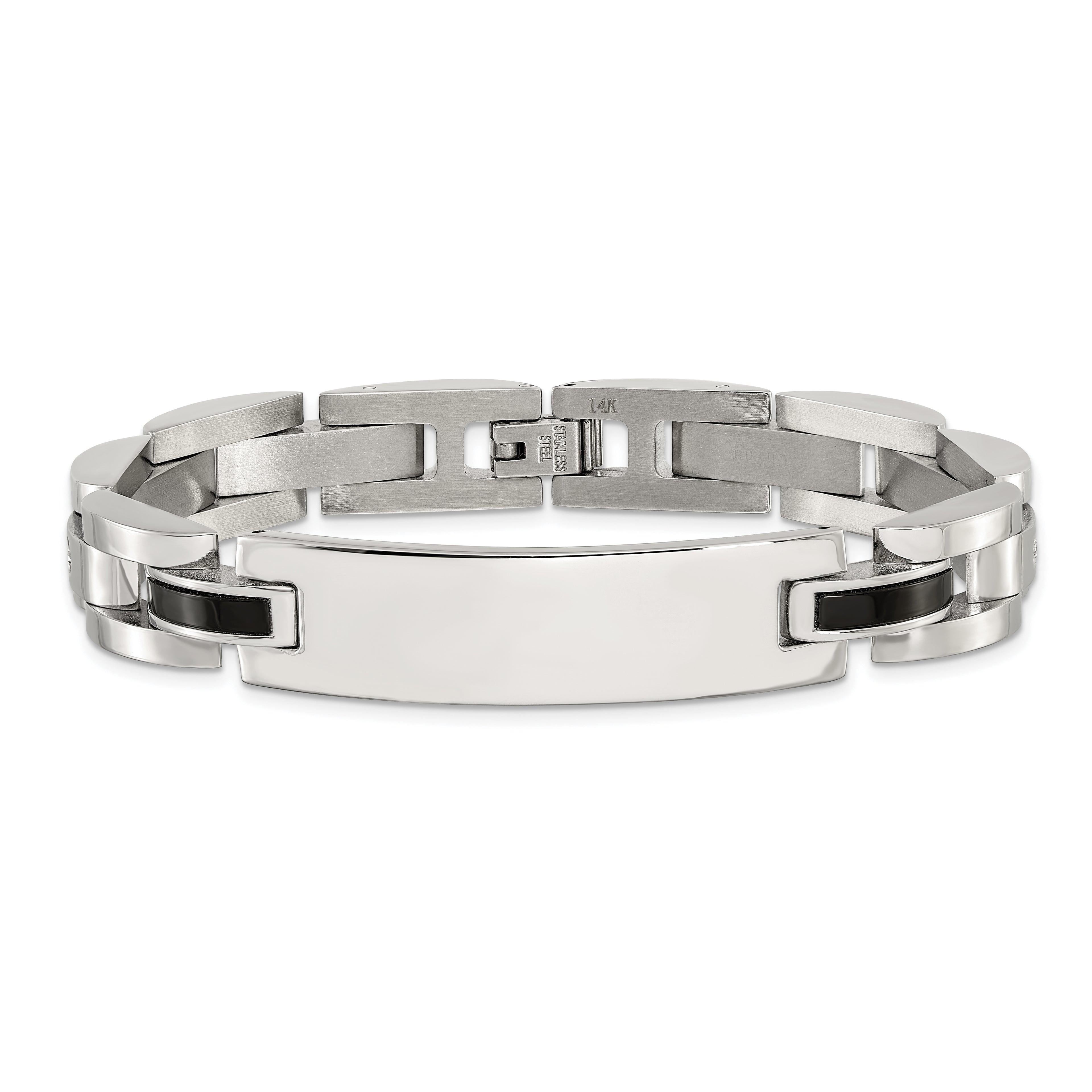 Men's Polished Diamond Stainless Steel ID Bracelet 11mm