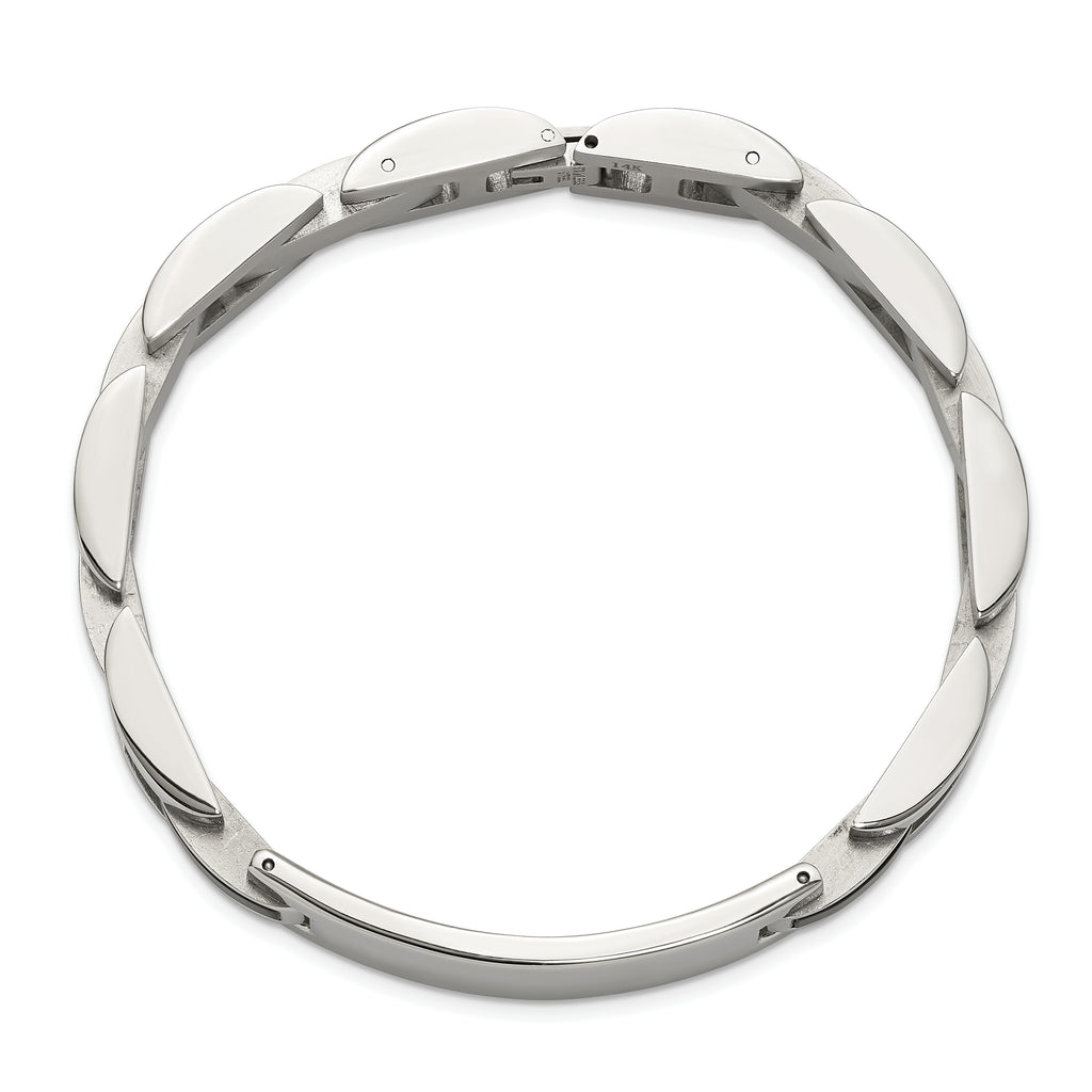 Men's Polished Diamond Stainless Steel ID Bracelet 11mm