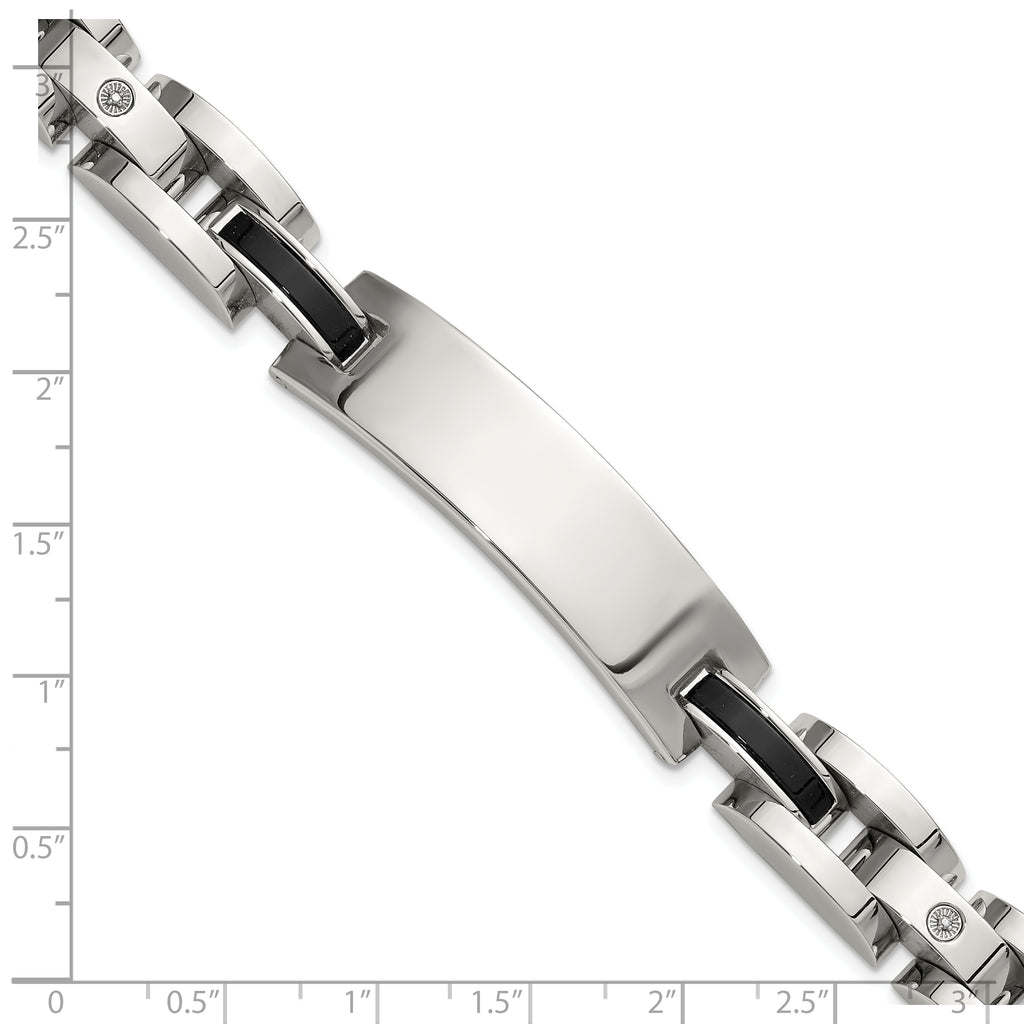 Men's Polished Diamond Stainless Steel ID Bracelet 11mm