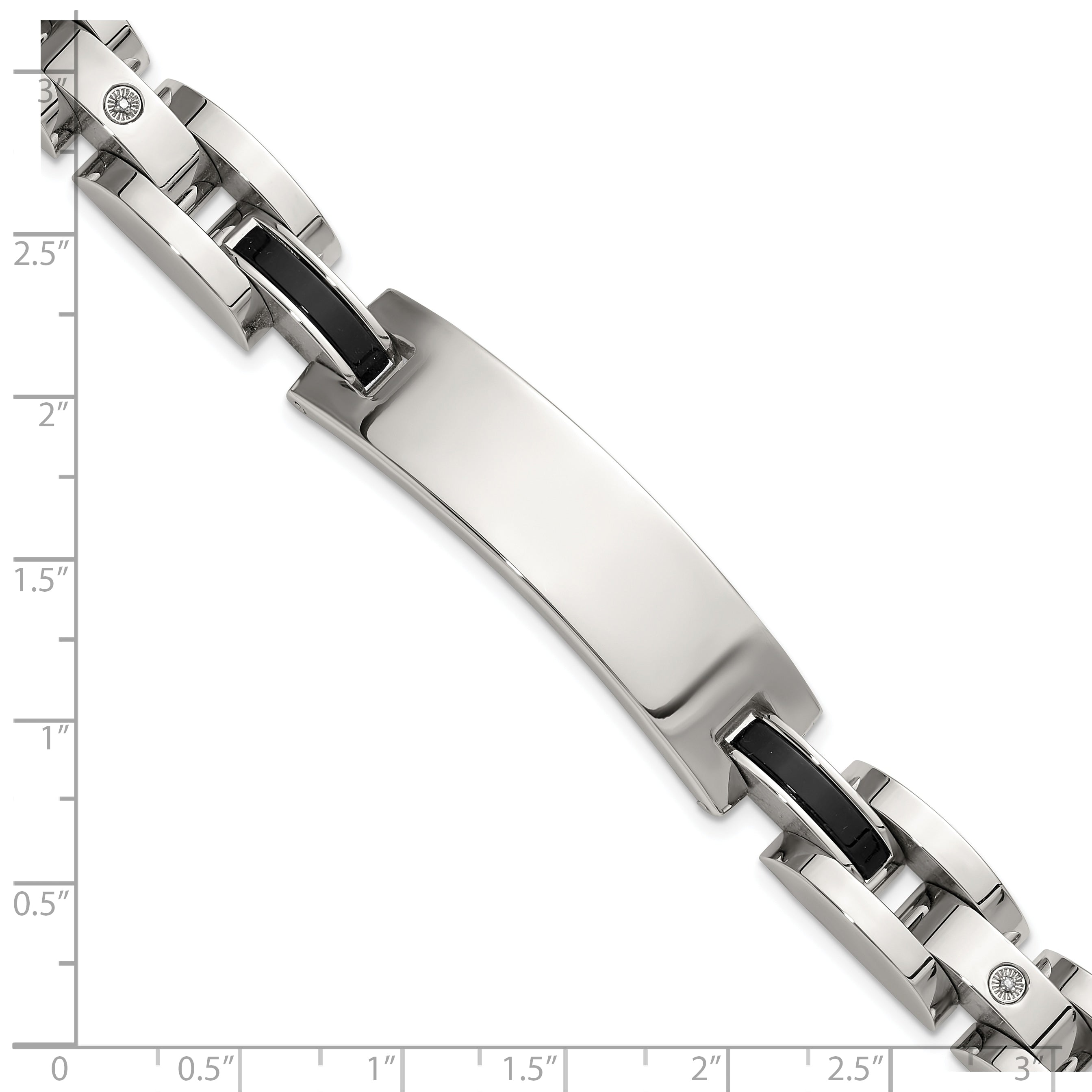 Men's Polished Diamond Stainless Steel ID Bracelet 11mm