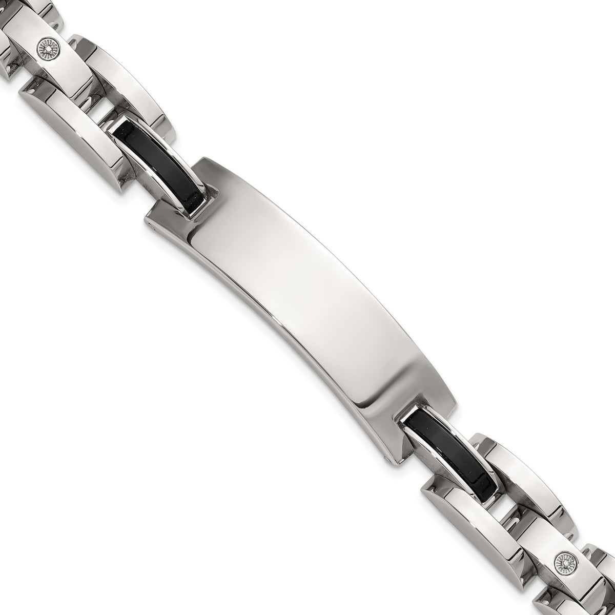Men's Diamond & Onyx ID Bracelet in 14K White Gold (.02 ct. tw.), 8.8 Inch - Sophia Jewelers Main image