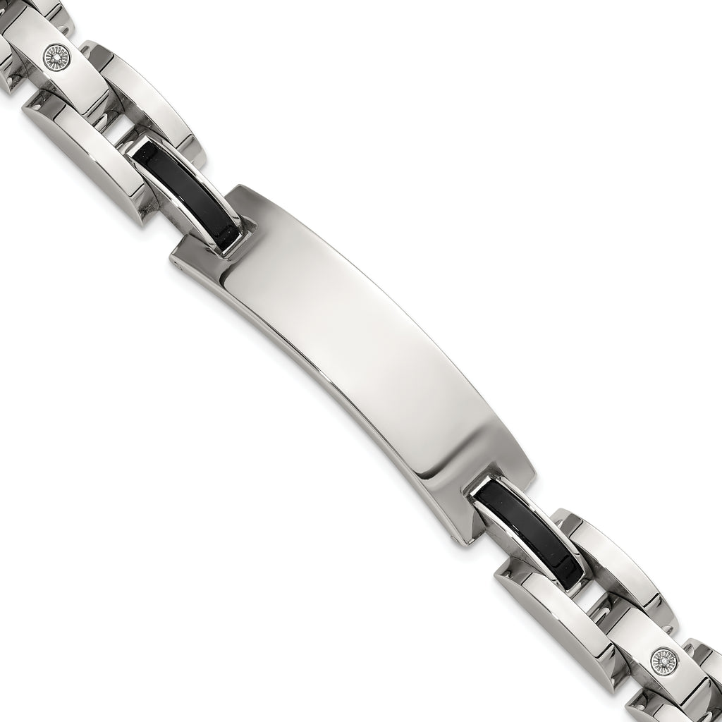 Men's Polished Diamond Stainless Steel ID Bracelet 11mm