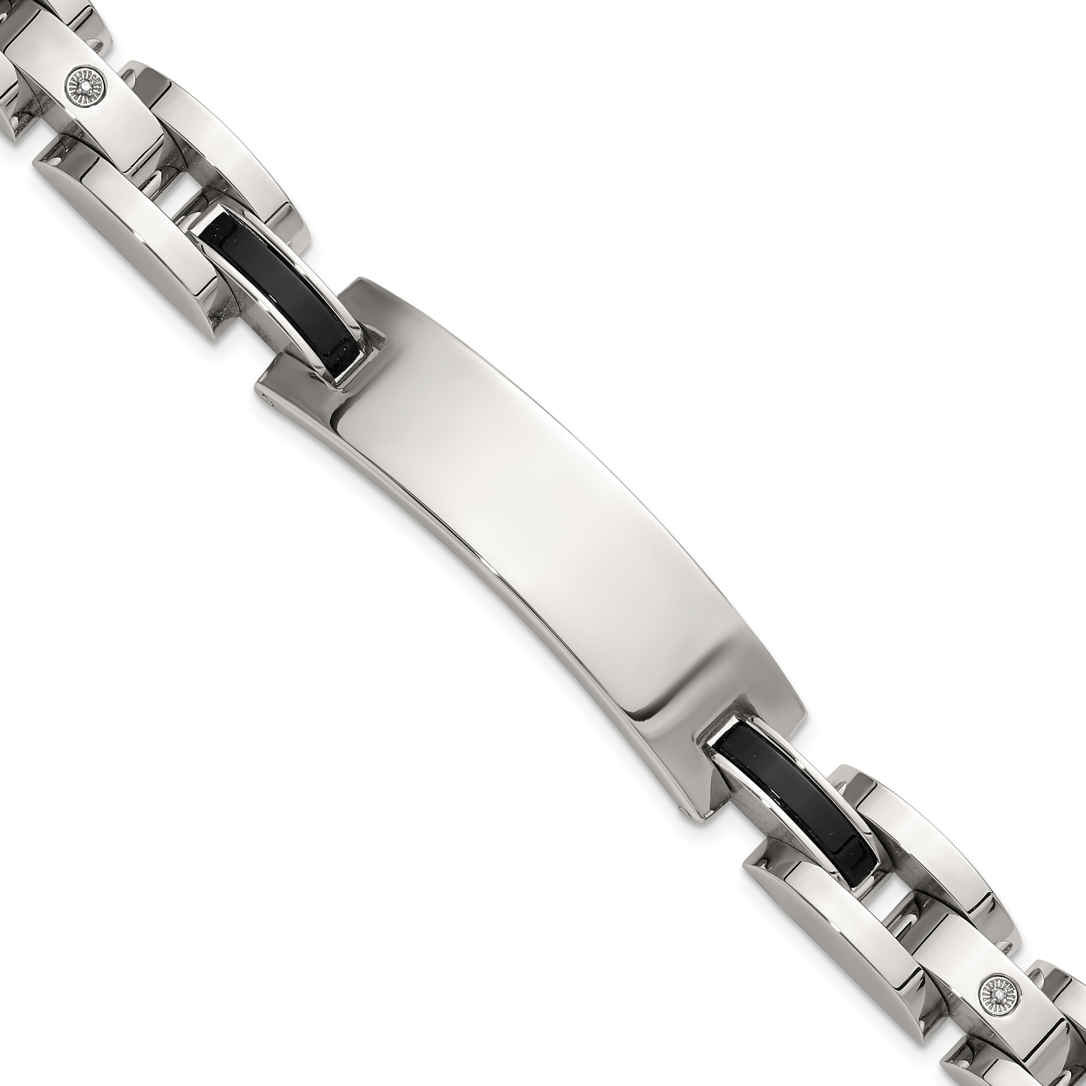 Men's Polished Diamond Stainless Steel ID Bracelet 11mm