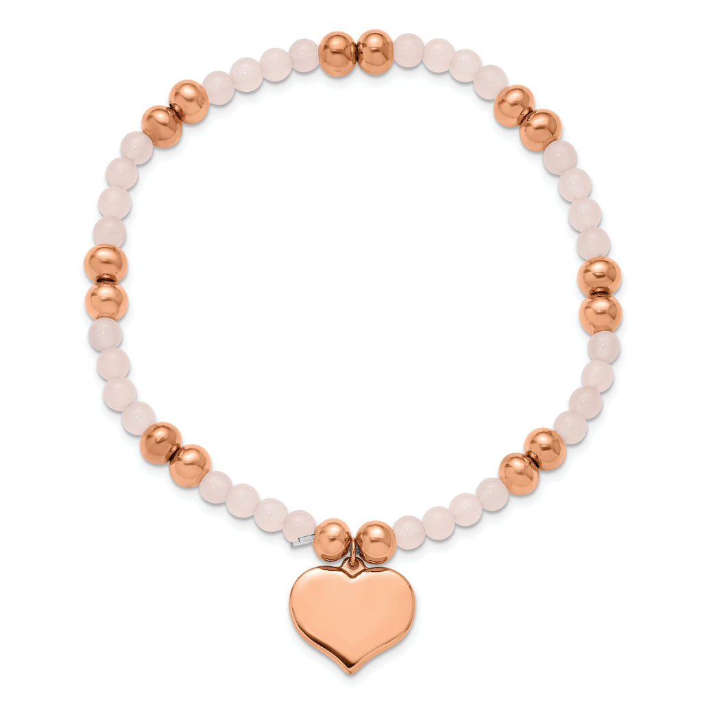 Rose-Tone Polished Pink Other Quartz Heart Stainless Steel Bracelet 6mm