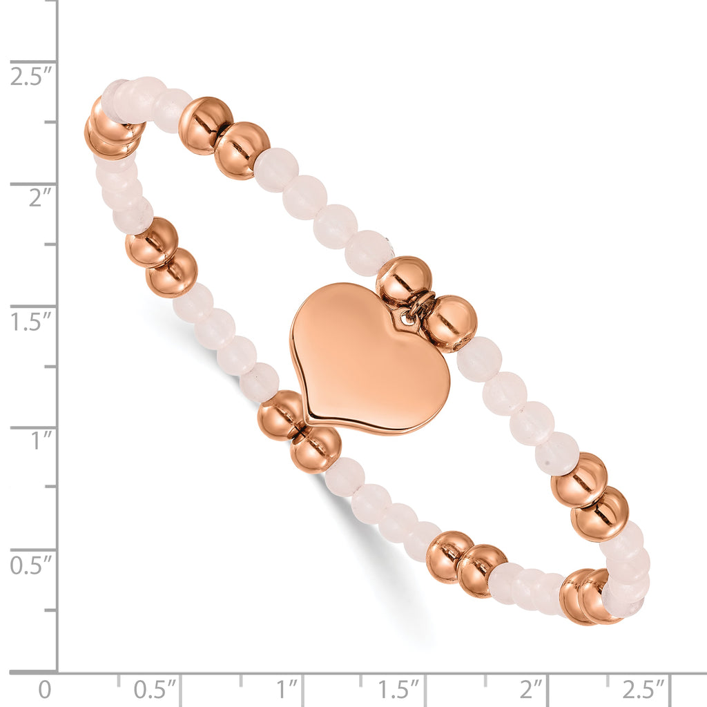 Rose-Tone Polished Pink Other Quartz Heart Stainless Steel Bracelet 6mm