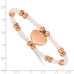 Rose-Tone Polished Pink Other Quartz Heart Stainless Steel Bracelet 6mm