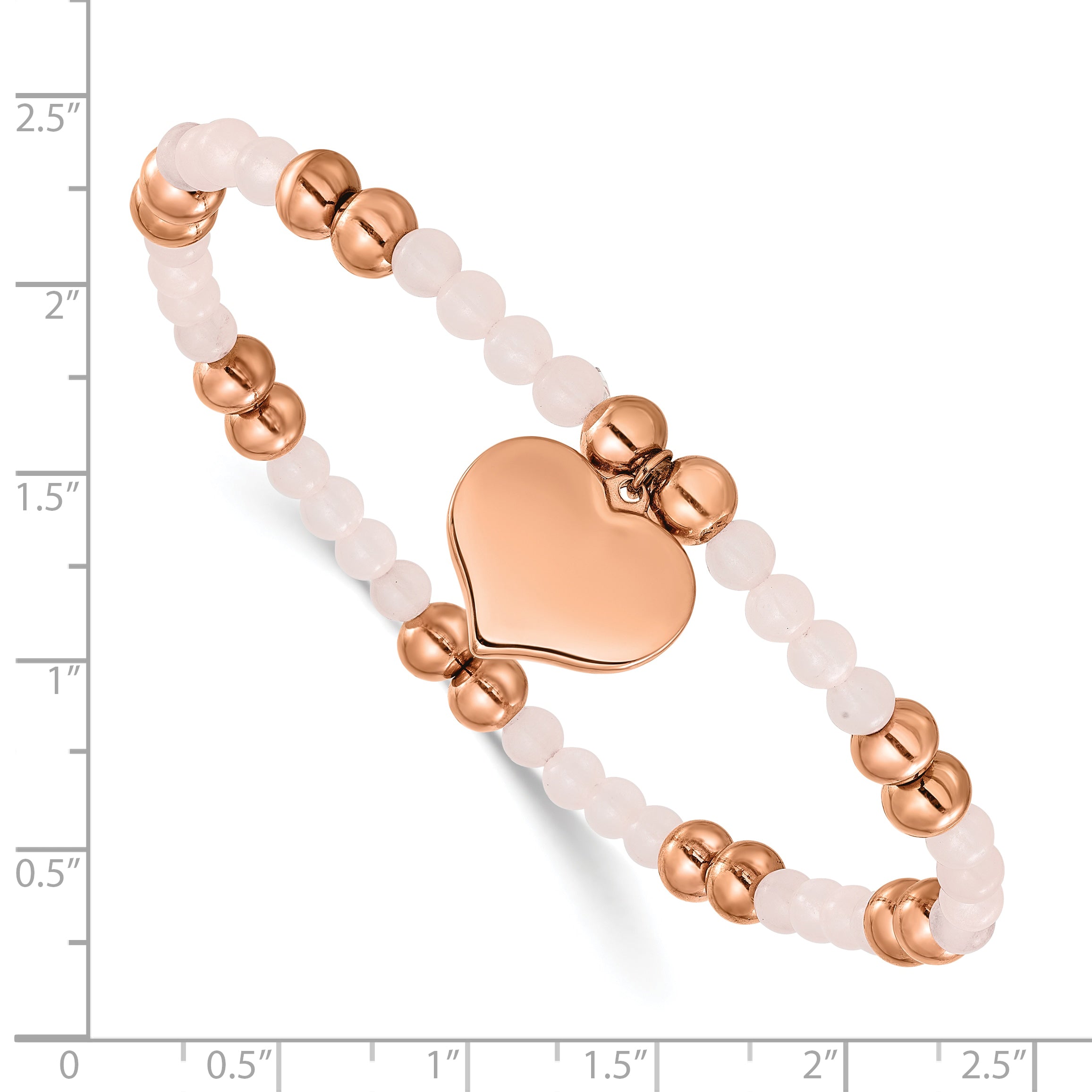 Rose-Tone Polished Pink Other Quartz Heart Stainless Steel Bracelet 6mm