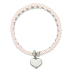Polished Pink Other Quartz Heart Stainless Steel Bracelet 4.5mm