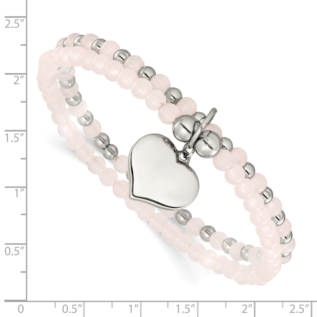 Polished Pink Other Quartz Heart Stainless Steel Bracelet 4.5mm
