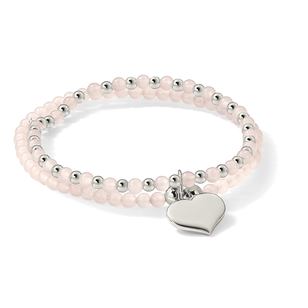 Polished Pink Other Quartz Heart Stainless Steel Bracelet 4.5mm