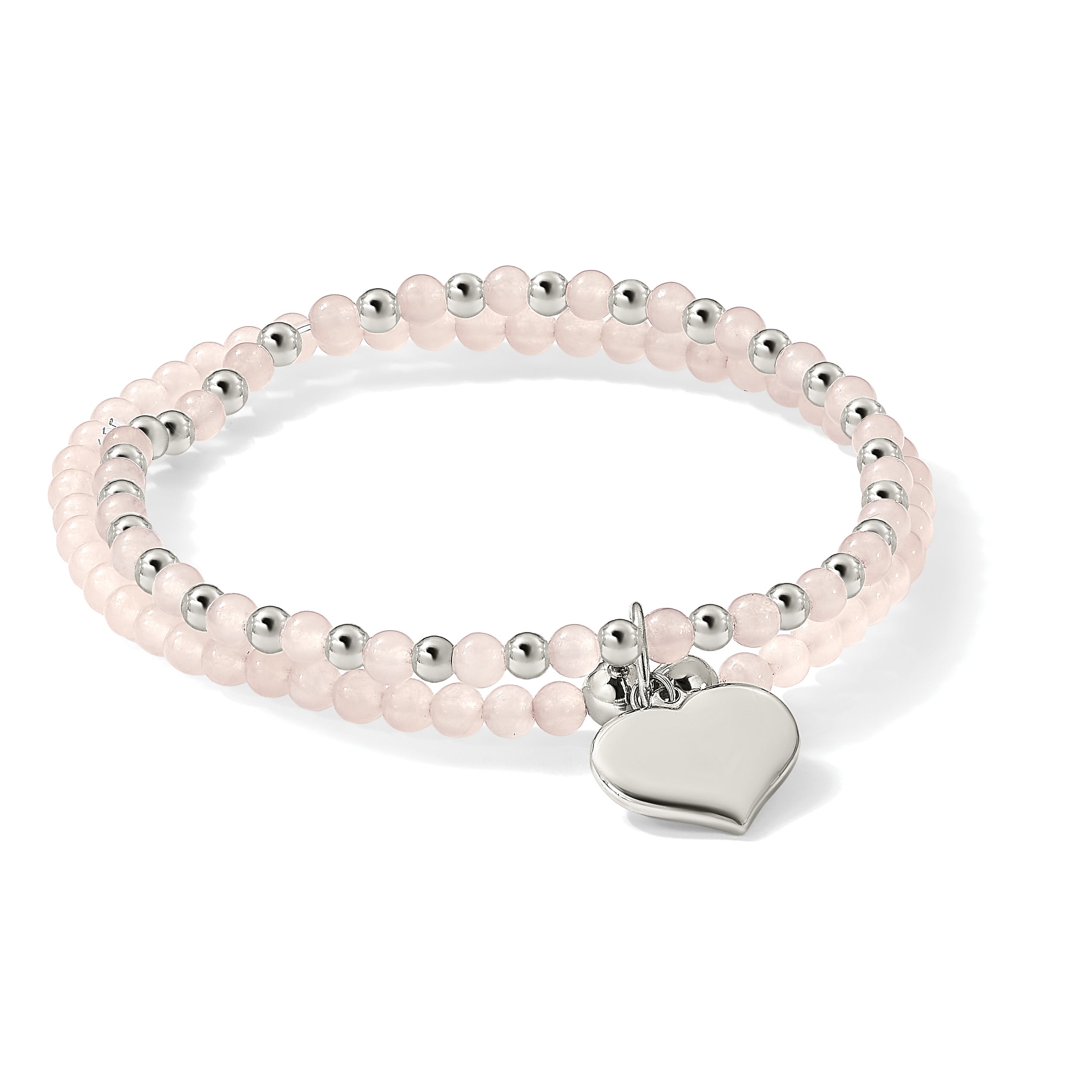 Polished Pink Other Quartz Heart Stainless Steel Bracelet 4.5mm