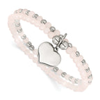 Polished Pink Other Quartz Heart Stainless Steel Bracelet 4.5mm