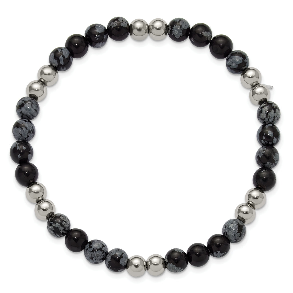 Men's Polished Black Synthetic Agate Stainless Steel Bracelet 6.5mm