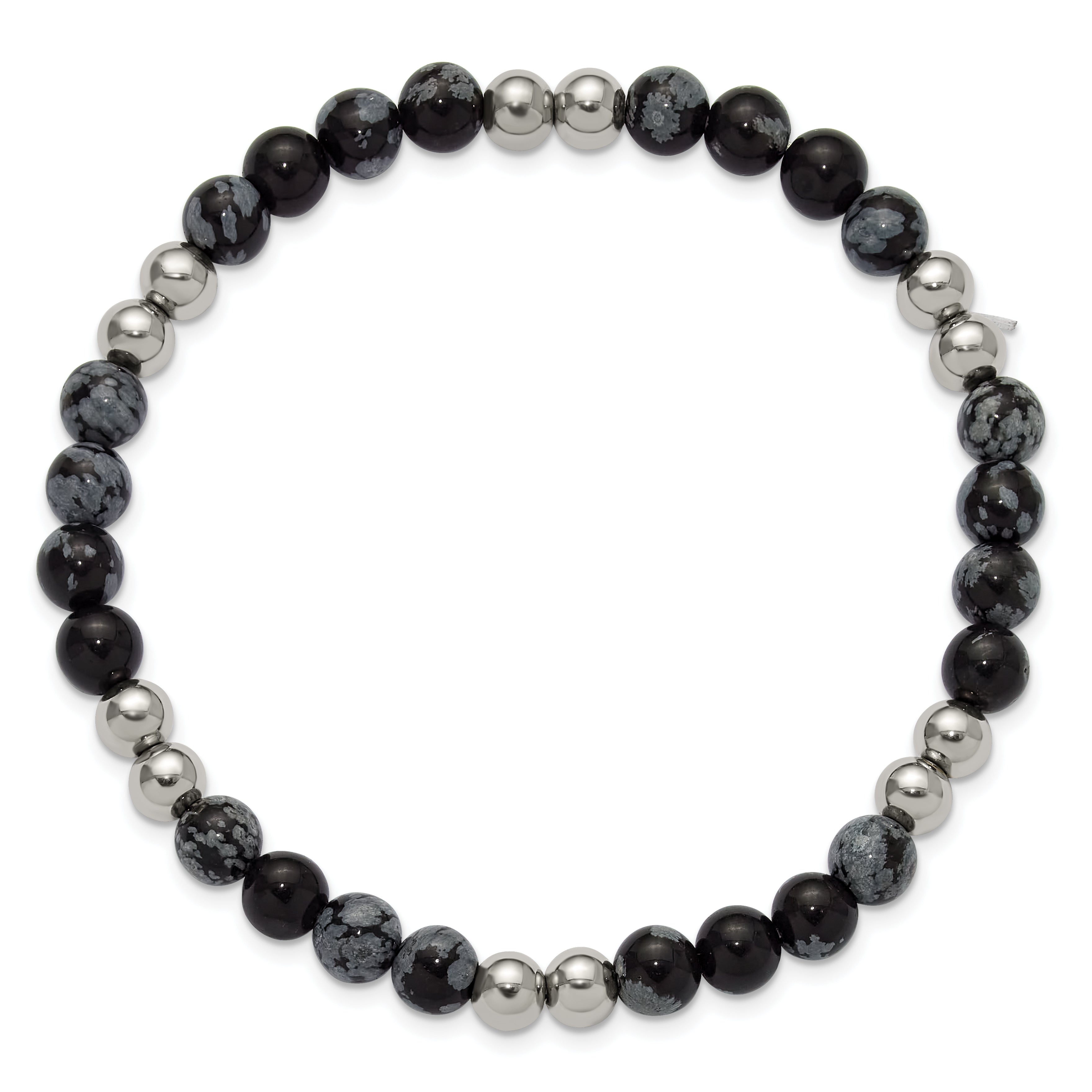 Men's Polished Black Synthetic Agate Stainless Steel Bracelet 6.5mm