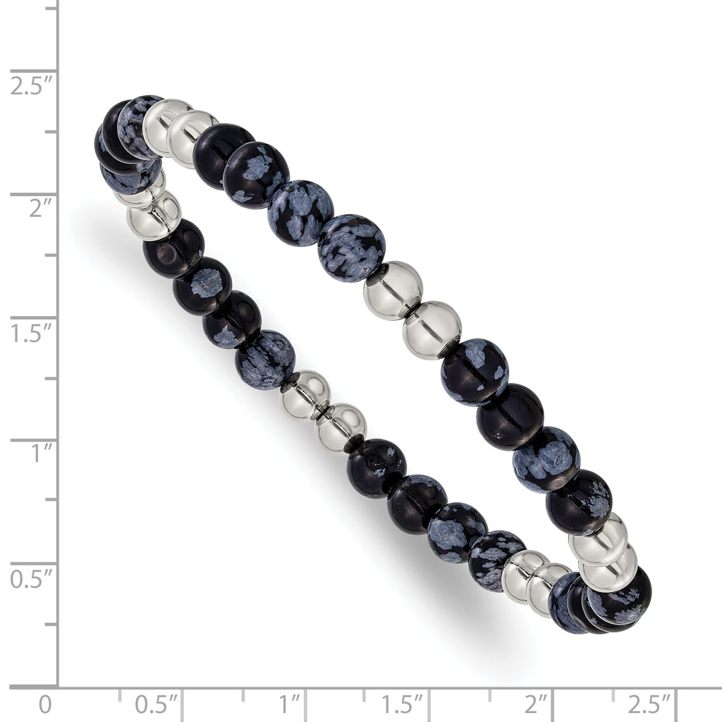 Men's Polished Black Synthetic Agate Stainless Steel Bracelet 6.5mm