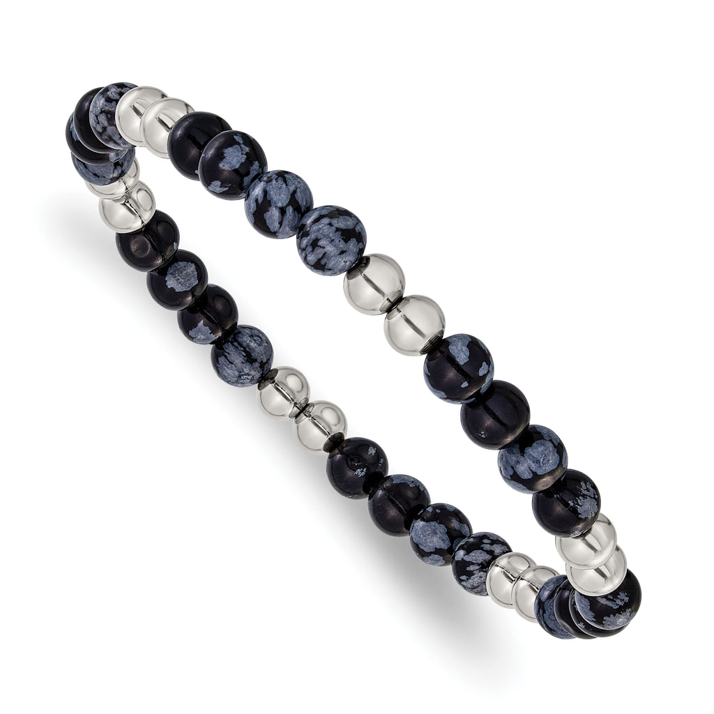 Men's Polished Black Synthetic Agate Stainless Steel Bracelet 6.5mm