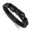 Men's Black Ion-Plated Polished Leather Stainless Steel Bracelet 12mm
