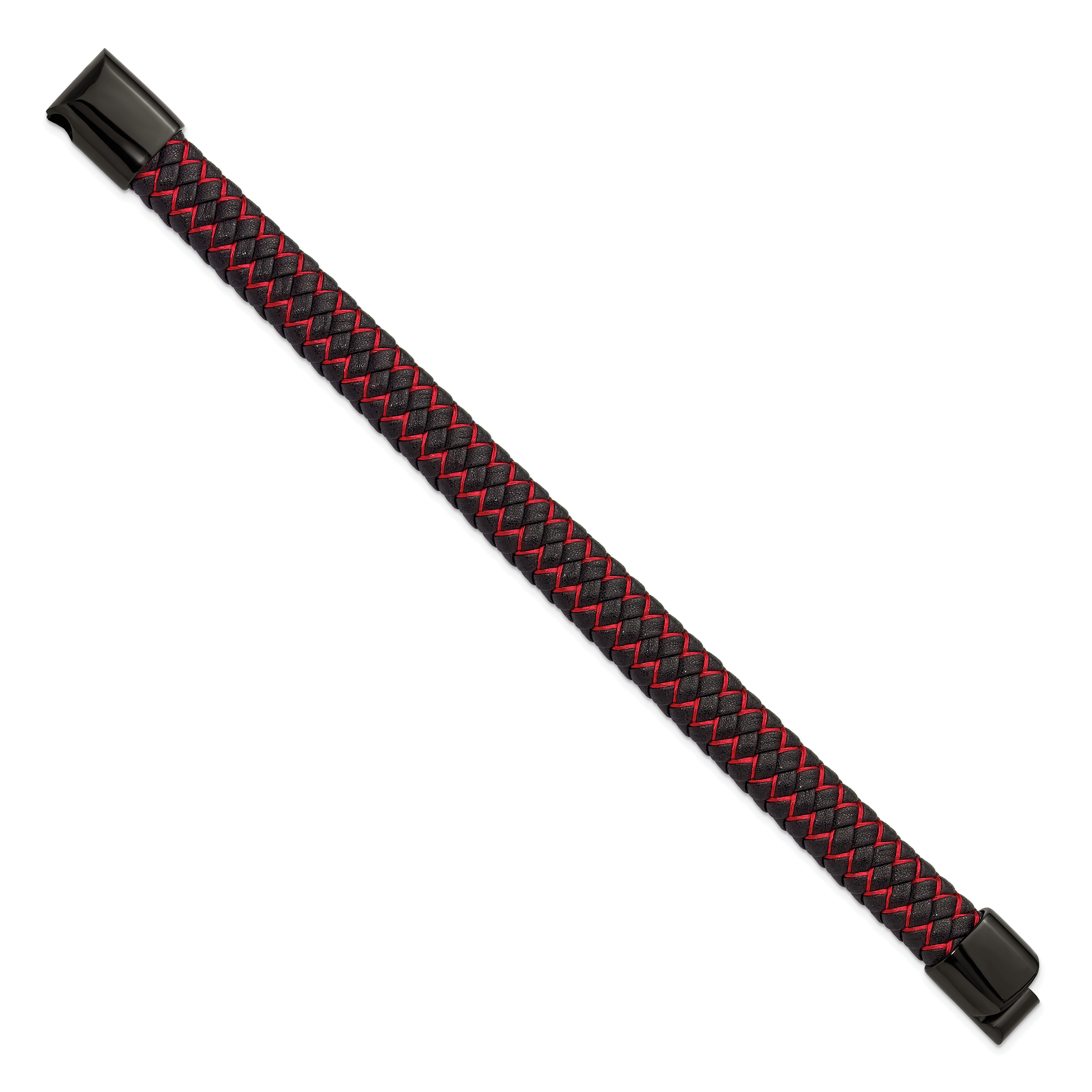 Men's Black Ion-Plated Polished Leather Stainless Steel Bracelet 12mm 8.25in Secondary image