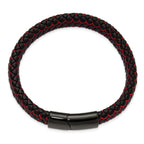 Men's Black Ion-Plated Polished Leather Stainless Steel Bracelet 12mm 8.25in