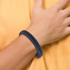 Men's Black Ion-Plated Polished Leather Stainless Steel Bracelet 12mm 8.25in